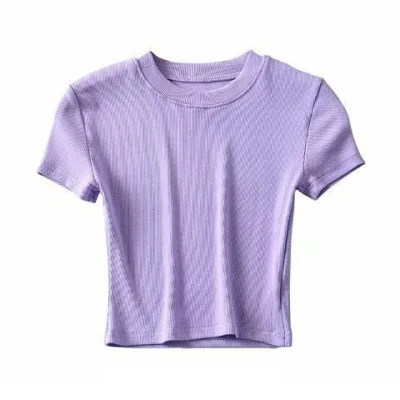 Summer Women Polyester Stretch Slim Fit Short Sleeve Crop Top Sweet Spicy Style