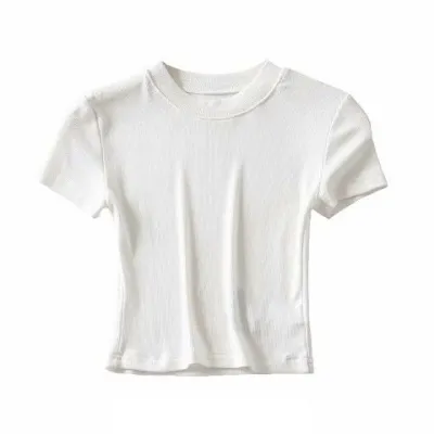 Summer Women Polyester Stretch Slim Fit Short Sleeve Crop Top Sweet Spicy Style