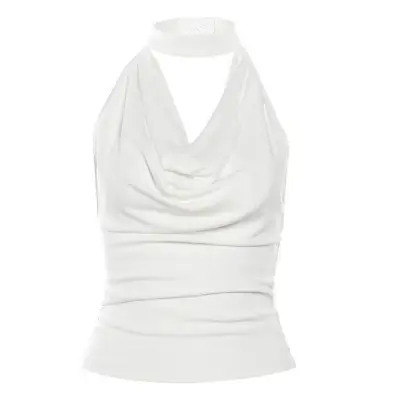 Women Summer Solid Color Halter Neck Crop Top