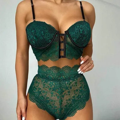 Summer Women Fashion Sexy Lace Perspective Lingerie Set