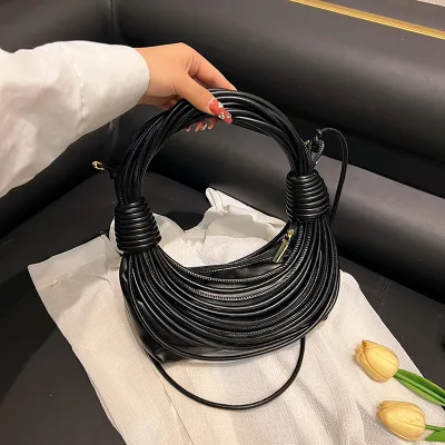 Women Fashion Creative Multicolor Line Woven Knot Handbag Shoulder Bag