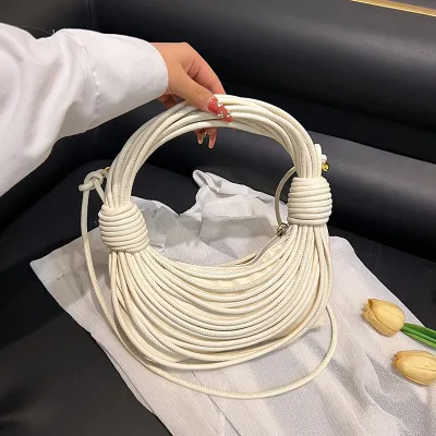Women Fashion Creative Multicolor Line Woven Knot Handbag Shoulder Bag