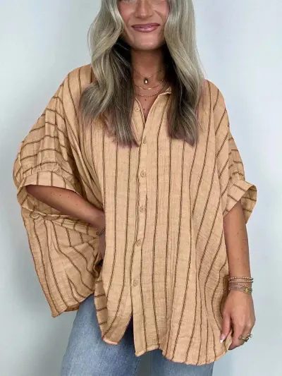 Women Casual Stripe Printed Loose Blouses Cardigan