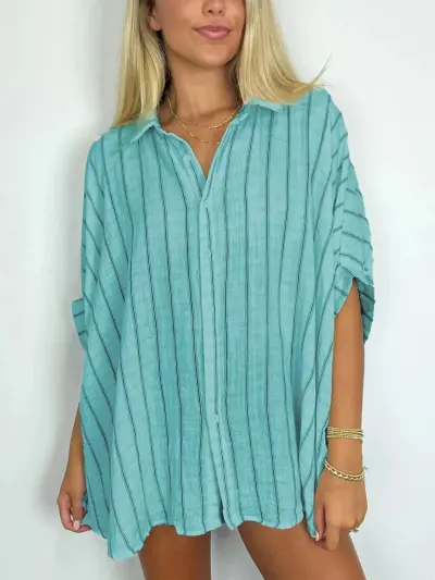 Women Casual Stripe Printed Loose Blouses Cardigan