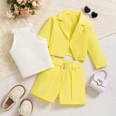Girls Fashion Solid Color Three-Piece Pullover Pants Set with Cotton Blend