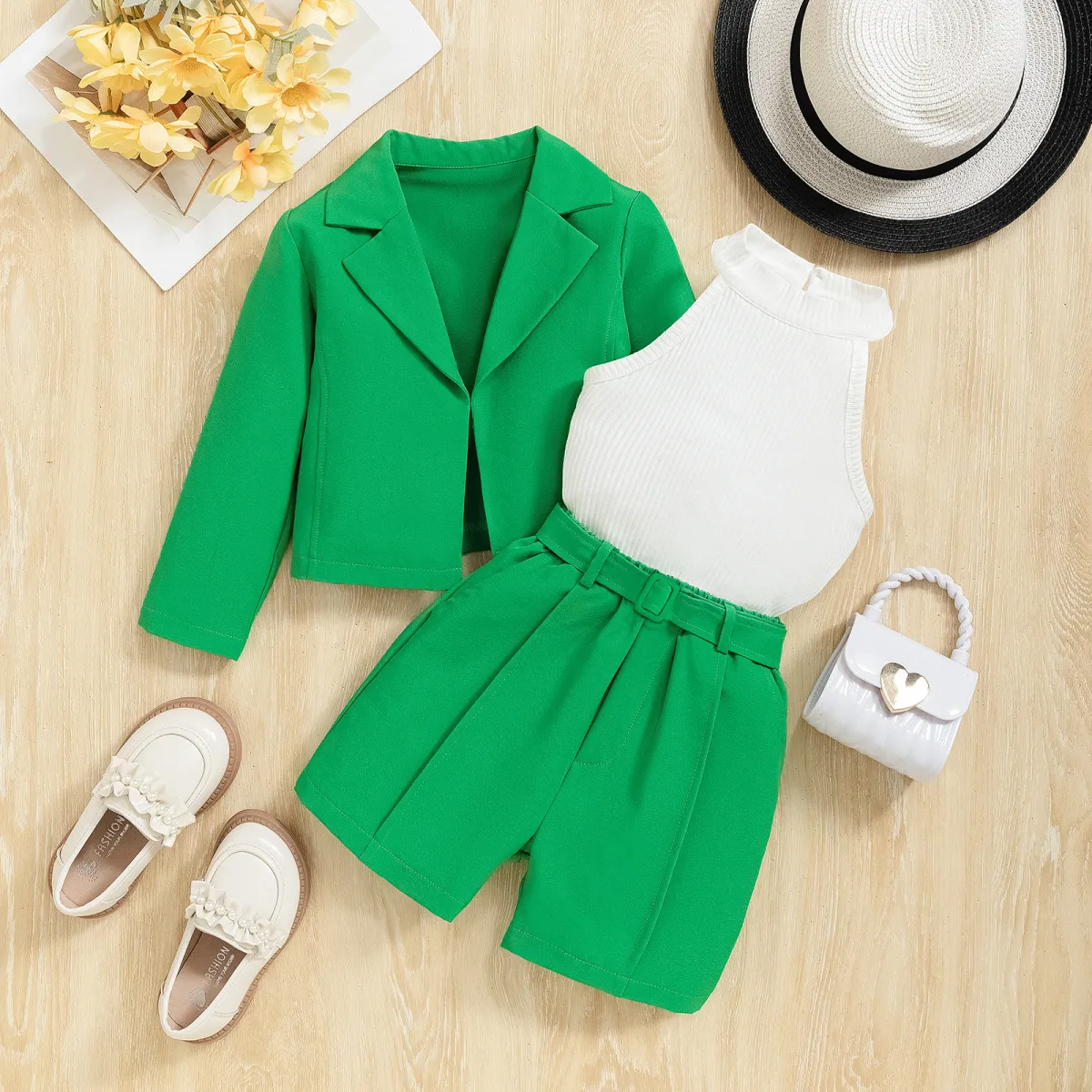 Girls Fashion Solid Color Three-Piece Pullover Pants Set with Cotton Blend
