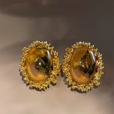 Women Fashion Creative Multicolor Dried Flower Amber Vintage Earrings