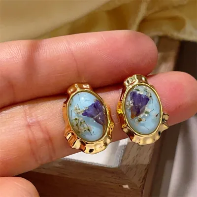 Women Fashion Creative Multicolor Dried Flower Amber Vintage Earrings