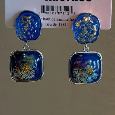Women Fashion Creative Multicolor Dried Flower Amber Vintage Earrings