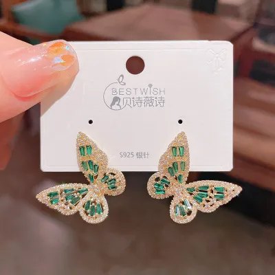 Women Fashion Butterfly Rhinestone Earrings Copper