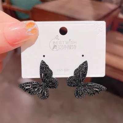 Women Fashion Butterfly Rhinestone Earrings Copper