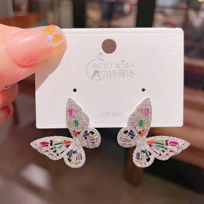 Women Fashion Butterfly Rhinestone Earrings Copper