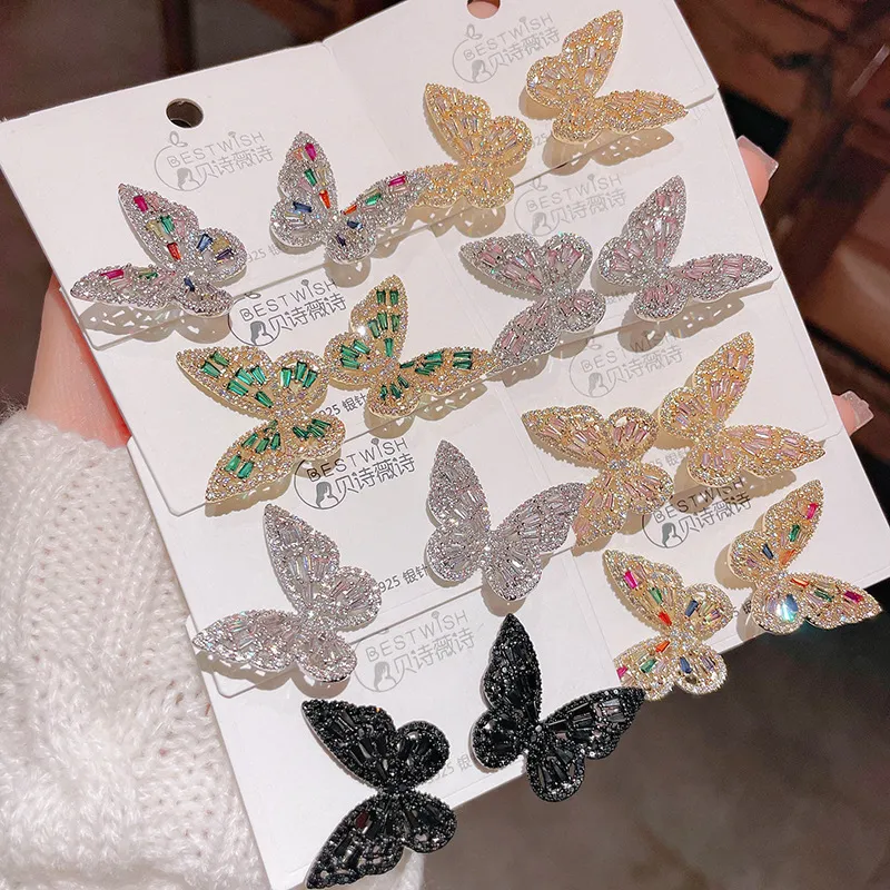 Women Fashion Butterfly Rhinestone Earrings Copper