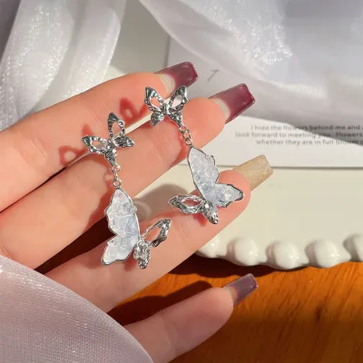 Women Fashion Blue Bow Crystal Earrings
