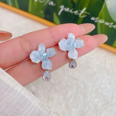 Women Fashion Blue Bow Crystal Earrings