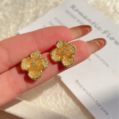 Women Fashion Blue Bow Crystal Earrings