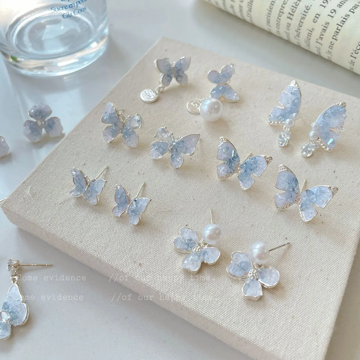 Women Fashion Blue Bow Crystal Earrings