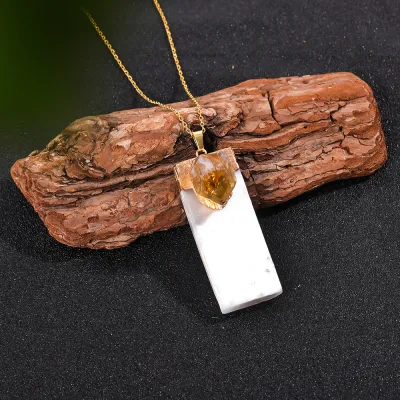 Women Fashion Creative Natural Gypsum Crystal Gemstone Pendant Necklace Holiday Style