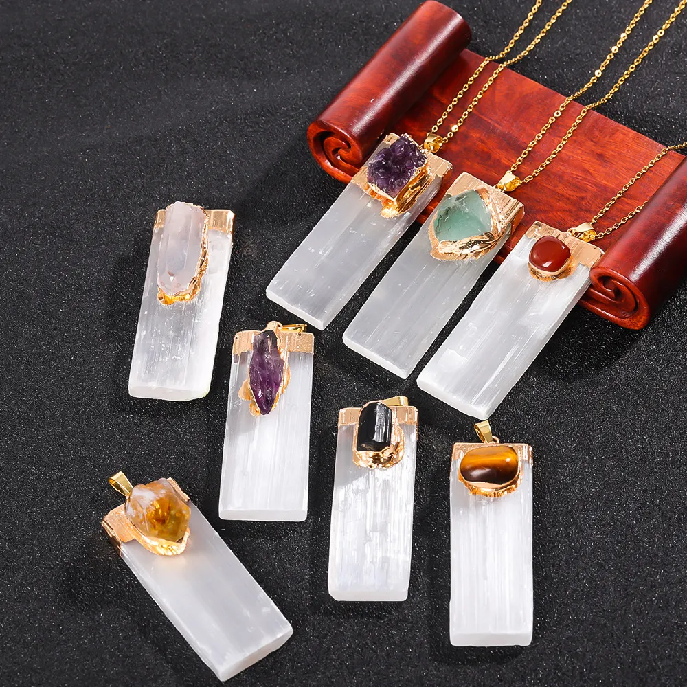 Women Fashion Creative Natural Gypsum Crystal Gemstone Pendant Necklace Holiday Style
