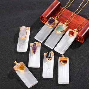 Women Fashion Creative Natural Gypsum Crystal Gemstone Pendant Necklace Holiday Style