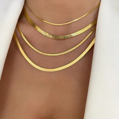 Women Fashion Titanium Steel Flat Snake Bone Chain Necklace