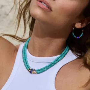 Women Fashion Simple Ethnic Turquoise Beaded Ball Chain Necklace