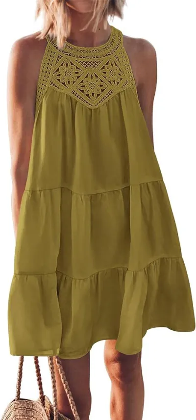 Summer Women Casual Hollow Sleeveless Dress Urban Wind Cotton Polyester Short Skirt