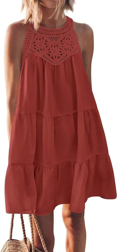Summer Women Casual Hollow Sleeveless Dress Urban Wind Cotton Polyester Short Skirt