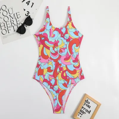 Summer Women Floral Printed Backless One-Piece Swimsuit