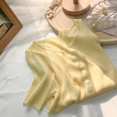 Summer Women Loose V-Neck Button Knitted Cardigan Top