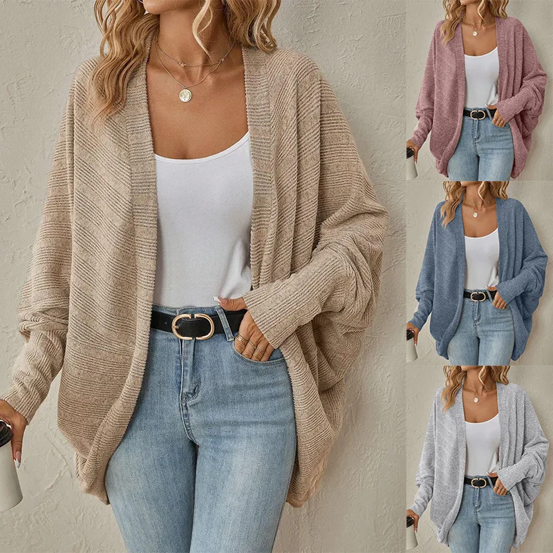 Autumn Winter Women Loose Bat Sleeve Cardigan Knitted Jacket