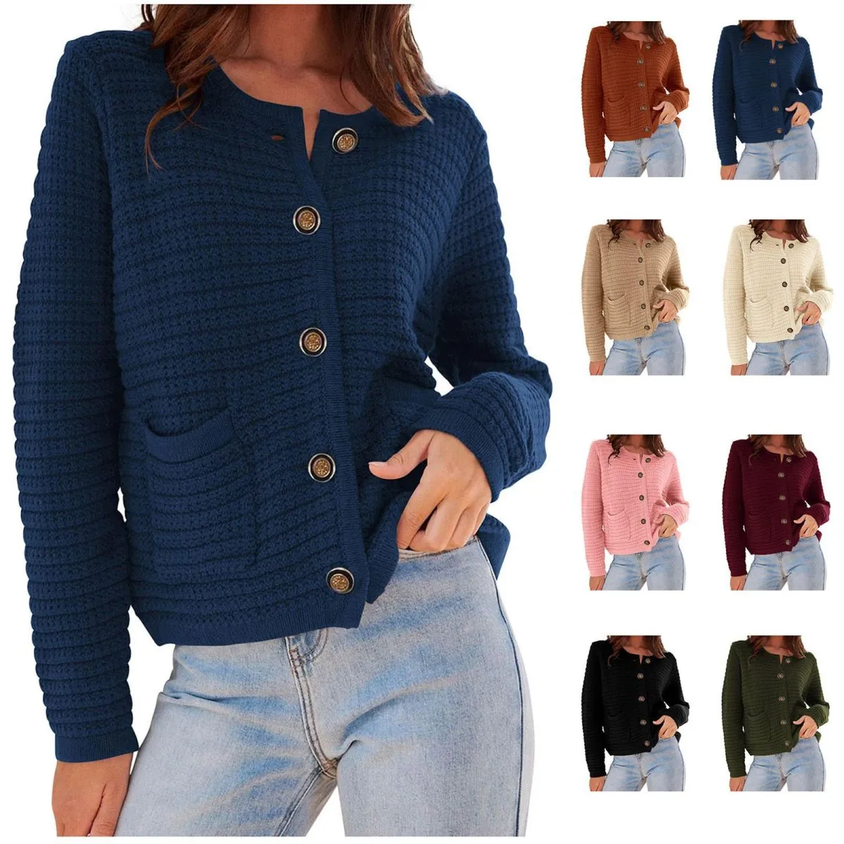 Autumn Winter Women Loose Fit Cardigan Knitted Sweater
