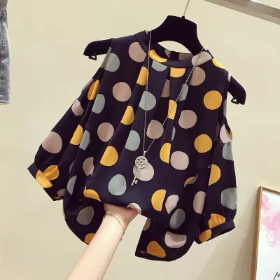 Women's Polka Dot Chiffon Blouse Sweet Style Pullover Shirt