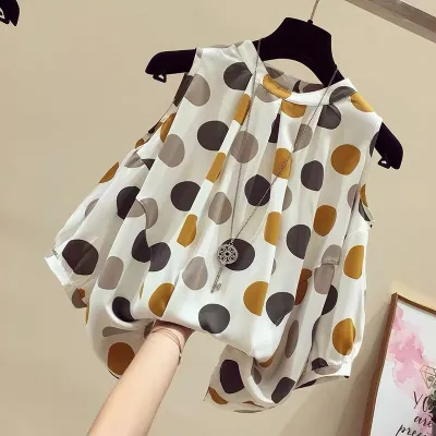 Women's Polka Dot Chiffon Blouse Sweet Style Pullover Shirt