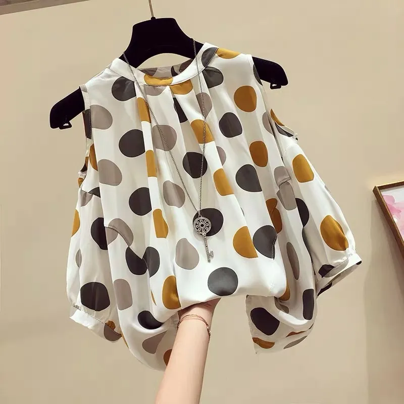 Women's Polka Dot Chiffon Blouse Sweet Style Pullover Shirt