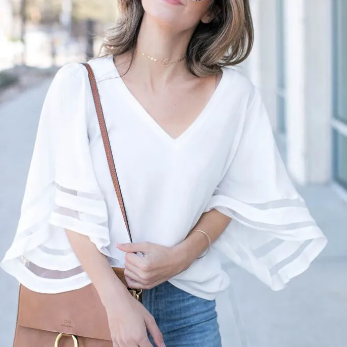 Women Fashion Loose Solid Color Chiffon Blouse