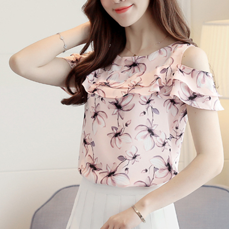 Wholesale Women Fashion Print Shoulder Chiffon Blouse