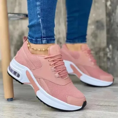 Women Fashion Casual Plus Size Breathable Lace-Up Thick-Soled Sneaker