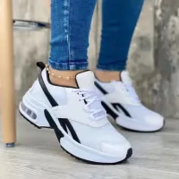 Zapatillas deportivas de mujer de talla grande, transpirables, con cordones y suela gruesa, estilo casual.