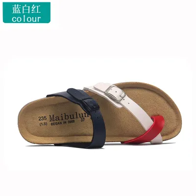 Women Casual Plus Size Belt Buckle Flat Cork Slippers