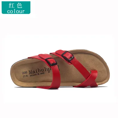 Women Casual Plus Size Belt Buckle Flat Cork Slippers