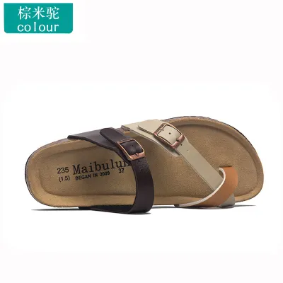 Women Casual Plus Size Belt Buckle Flat Cork Slippers