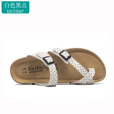 Women Casual Plus Size Belt Buckle Flat Cork Slippers