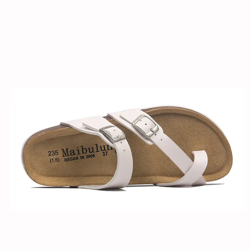 Women Casual Plus Size Belt Buckle Flat Cork Slippers