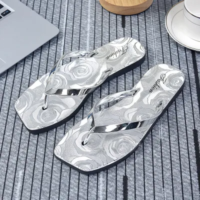 Summer Women Casual Plus Size Floral Print Square Toe Flat Thong Slippers