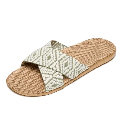 Women's Casual Breathable Linen Flat Slippers Round Toe Summer