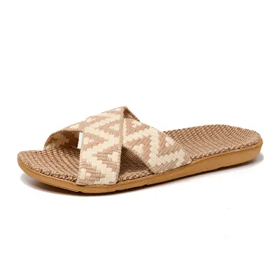 Women's Casual Breathable Linen Flat Slippers Round Toe Summer