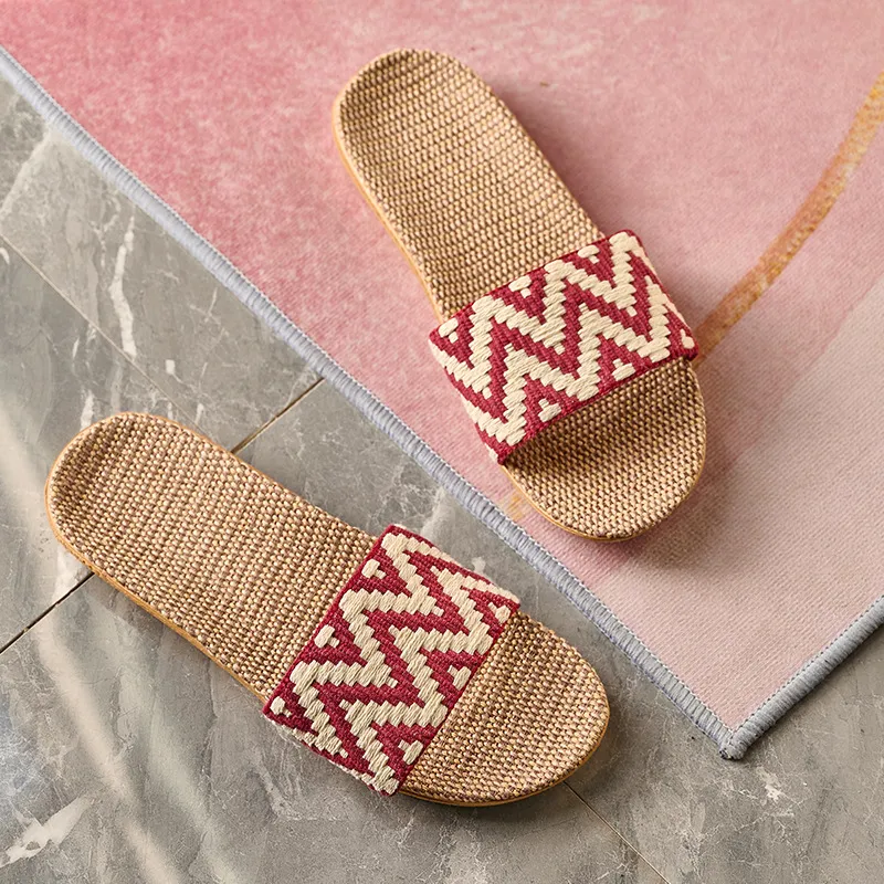 Women's Casual Breathable Linen Flat Slippers Round Toe Summer