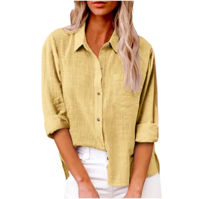 Women Casual Cotton Linen Cardigan Blouses