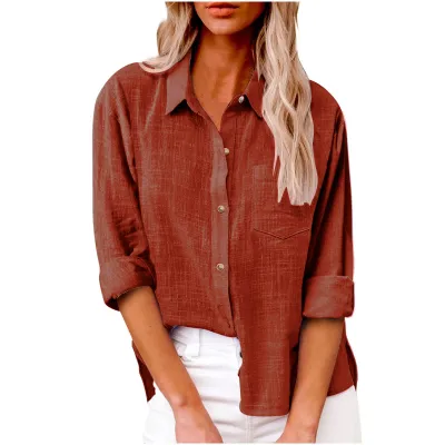 Women Casual Cotton Linen Cardigan Blouses